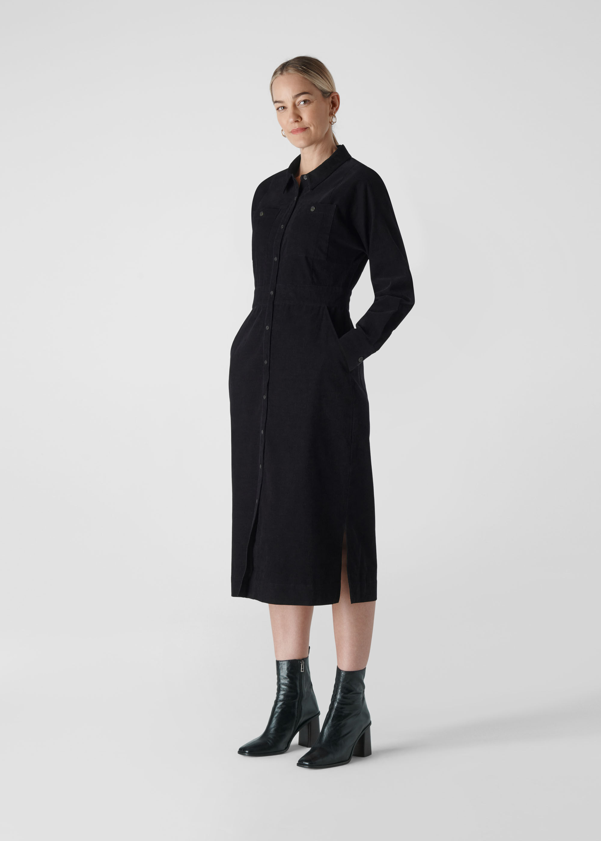 Black Romaine Cord Dress | WHISTLES ...